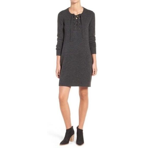 Madewell Women Small Gray Knit Lace Up Detail Sweater Tunic Dress - Picture 1 of 5